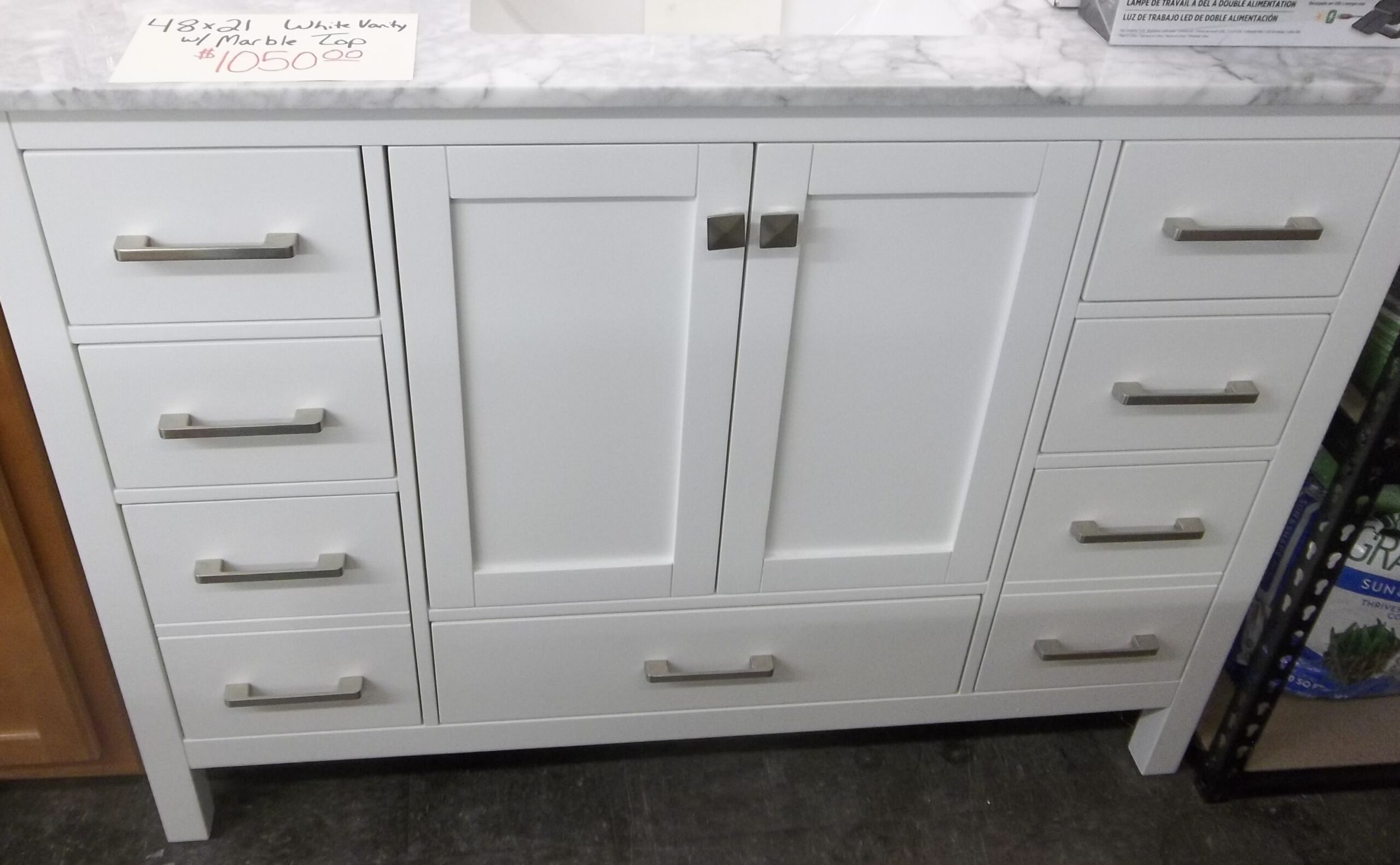 White 48x21 Vanity w/ Quartz Top $1050